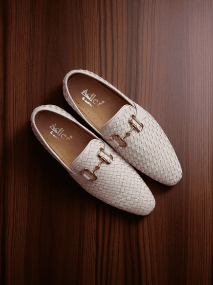 handmade leather loafers, white woven loafers, men’s formal shoes, luxury loafers for men, genuine leather loafers, wedding shoes for men, designer loafers Pakistan