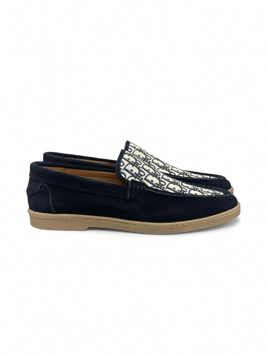 Men’s Black Designer Loafers with Patterned Panel – Slip-On Casual Shoes