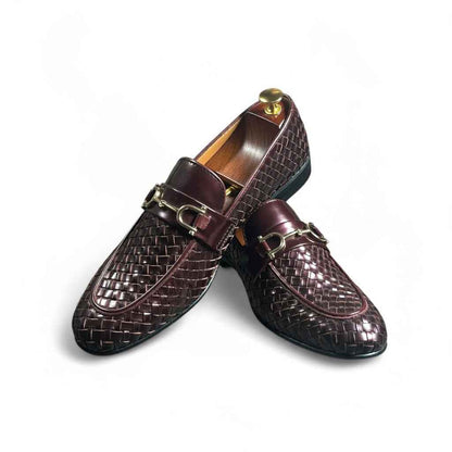 AS - Pat" Mehroon Patent Woven Leather Horsebit Loafers