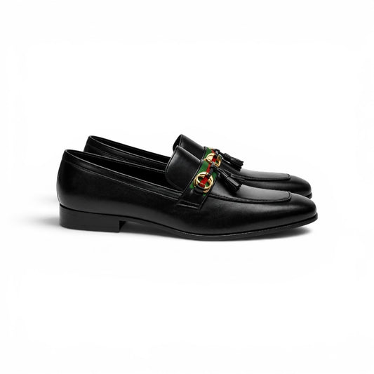 Black tassel loafer leather sole premium quality 