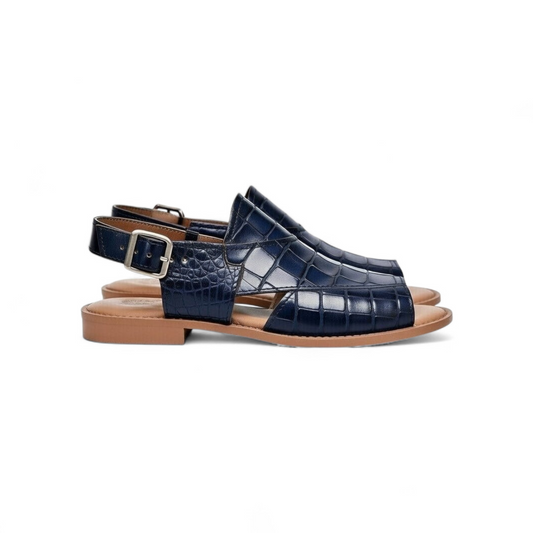 AS - Mingo"Premium Navy Blue Crocodile Texture Leather Peshawari Sandals for Men