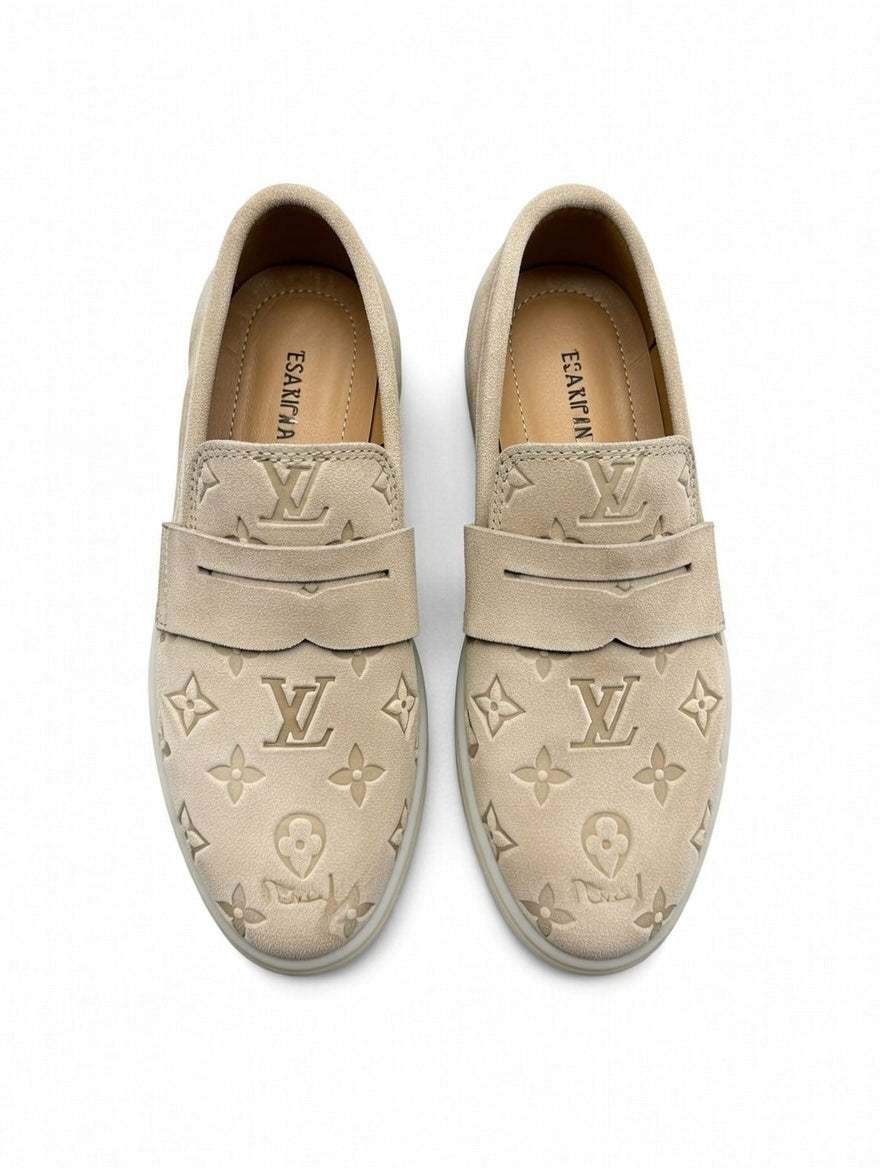 Premium Beige Designer Loafers for Men – Comfortable Slip-On Casual Shoes