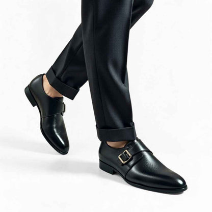 AS - Mok"Men’s Black Leather Monk Strap Dress Shoes