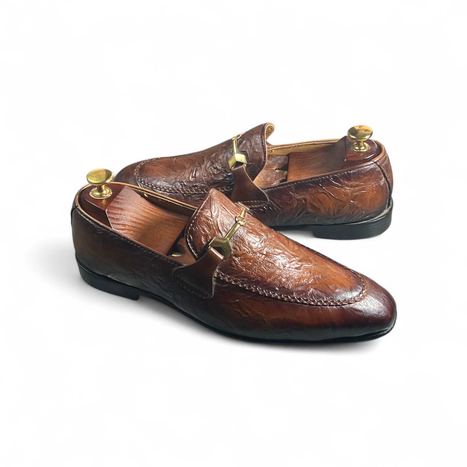 AS - Sawan"Luxury Brown Textured Leather Horsebit Loafers for Men