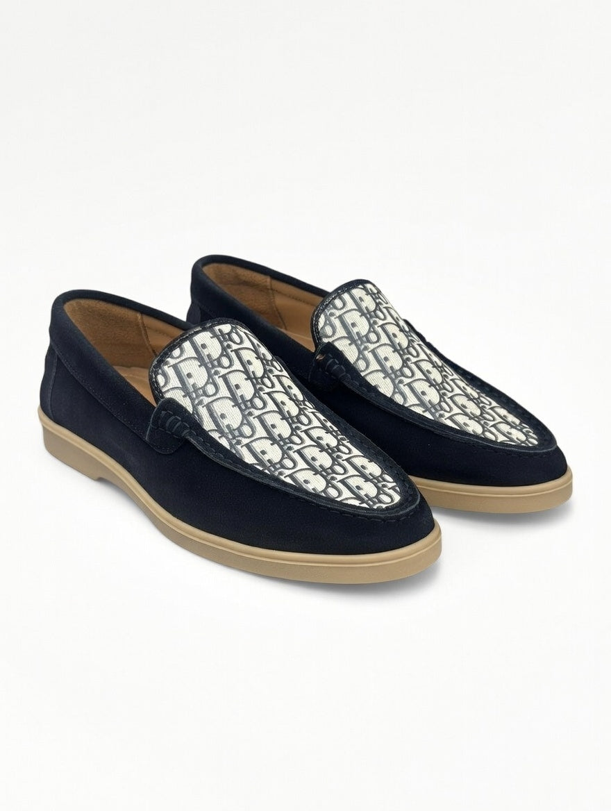 Men’s Black Designer Loafers with Patterned Panel – Slip-On Casual Shoes