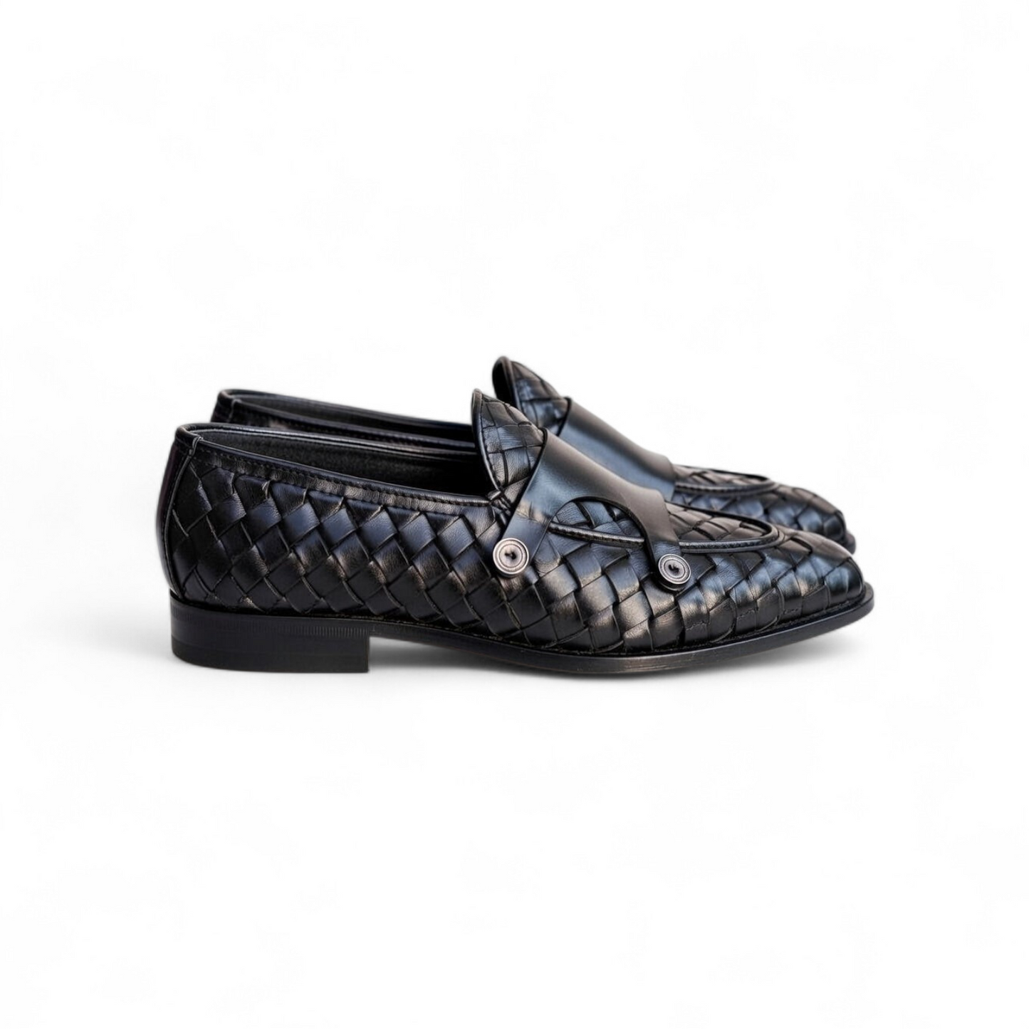 AS - Battino" Men’s Woven Black Leather Monk Strap