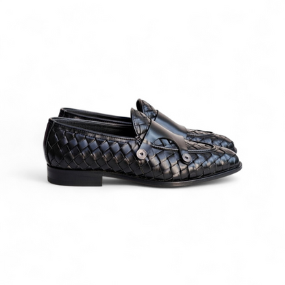 AS - Battino" Men’s Woven Black Leather Monk Strap