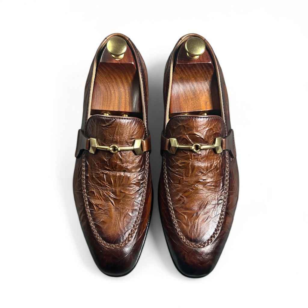 AS - Sawan"Luxury Brown Textured Leather Horsebit Loafers for Men