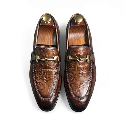 AS - Sawan"Luxury Brown Textured Leather Horsebit Loafers for Men