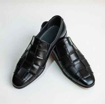 As - Wokib"Handmade Black Leather handwoven Mocation