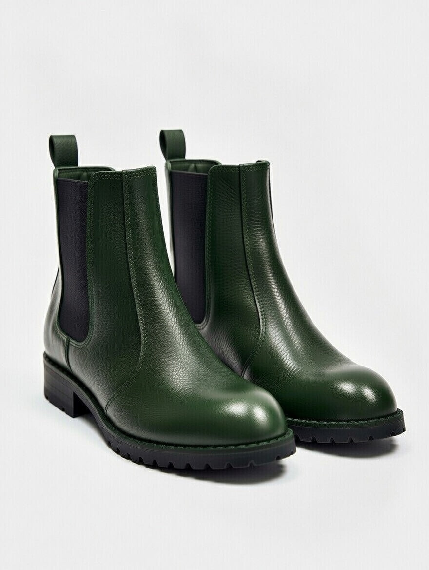 Classic Green Chelsea boots made from genuine leather for men