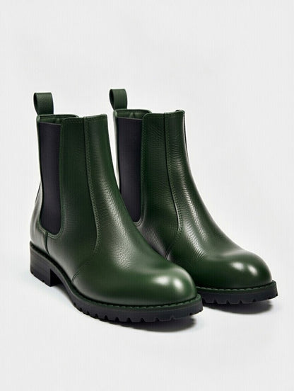 Classic Green Chelsea boots made from genuine leather for men