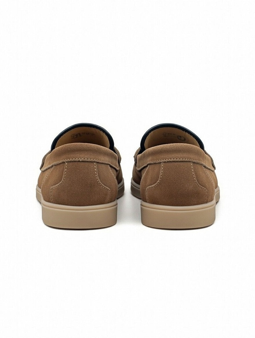 Men’s Brown Designer Loafers with Patterned Panel – Slip-On Casual Shoes