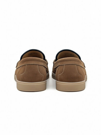 Men’s Brown Designer Loafers with Patterned Panel – Slip-On Casual Shoes