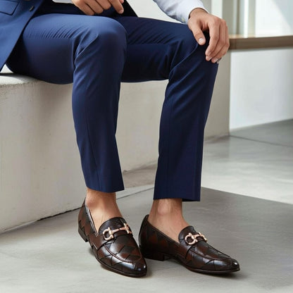 Shop premium men’s brown woven leather loafers made from genuine leather. Stylish, comfortable & perfect for formal and smart-casual wear.