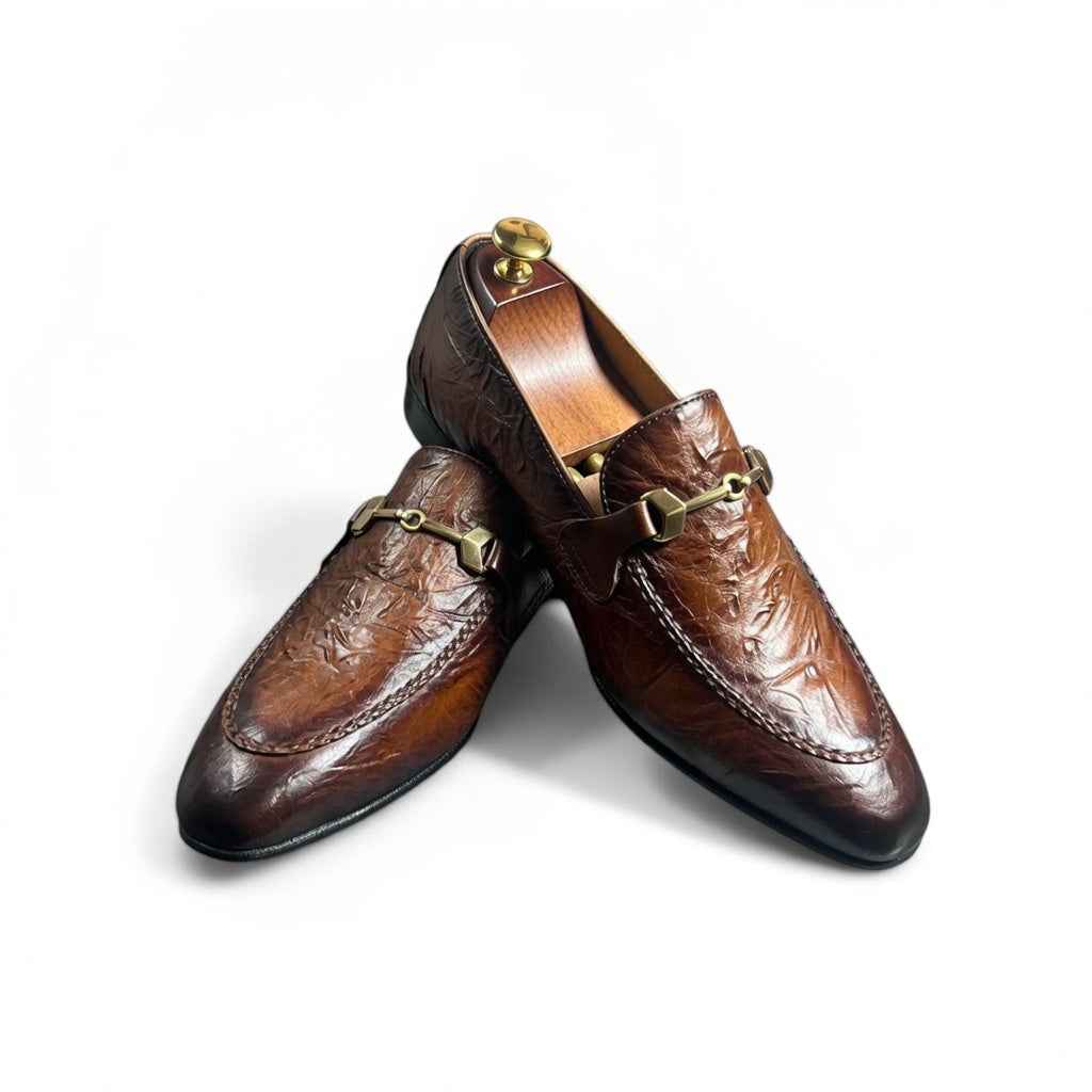 AS - Sawan"Luxury Brown Textured Leather Horsebit Loafers for Men