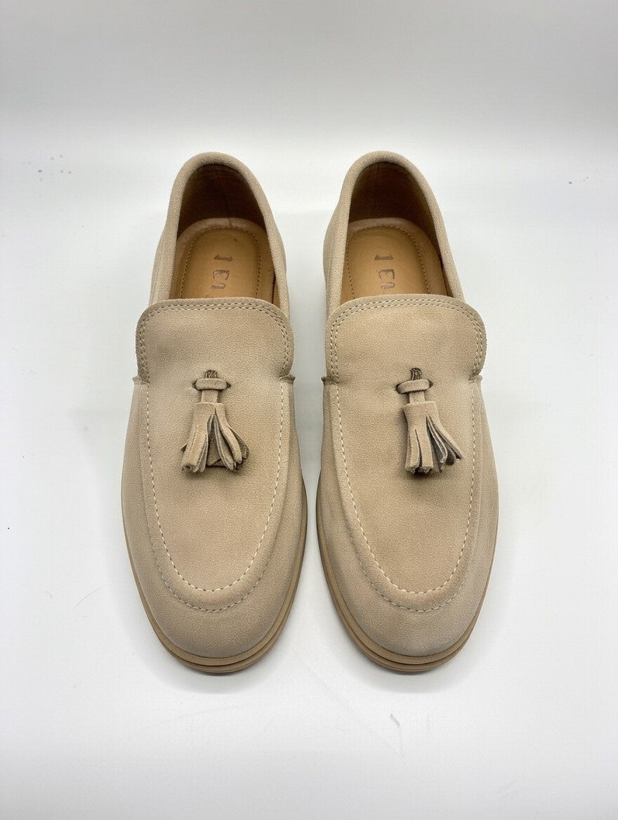 Men’s Beige Suede Tassel Loafers – Slip-On Smart Casual Shoes