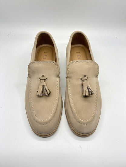 Men’s Beige Suede Tassel Loafers – Slip-On Smart Casual Shoes