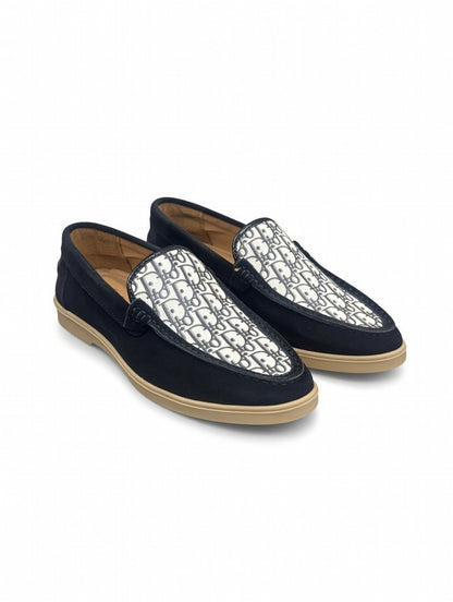 Men’s Black Designer Loafers with Patterned Panel – Slip-On Casual Shoes