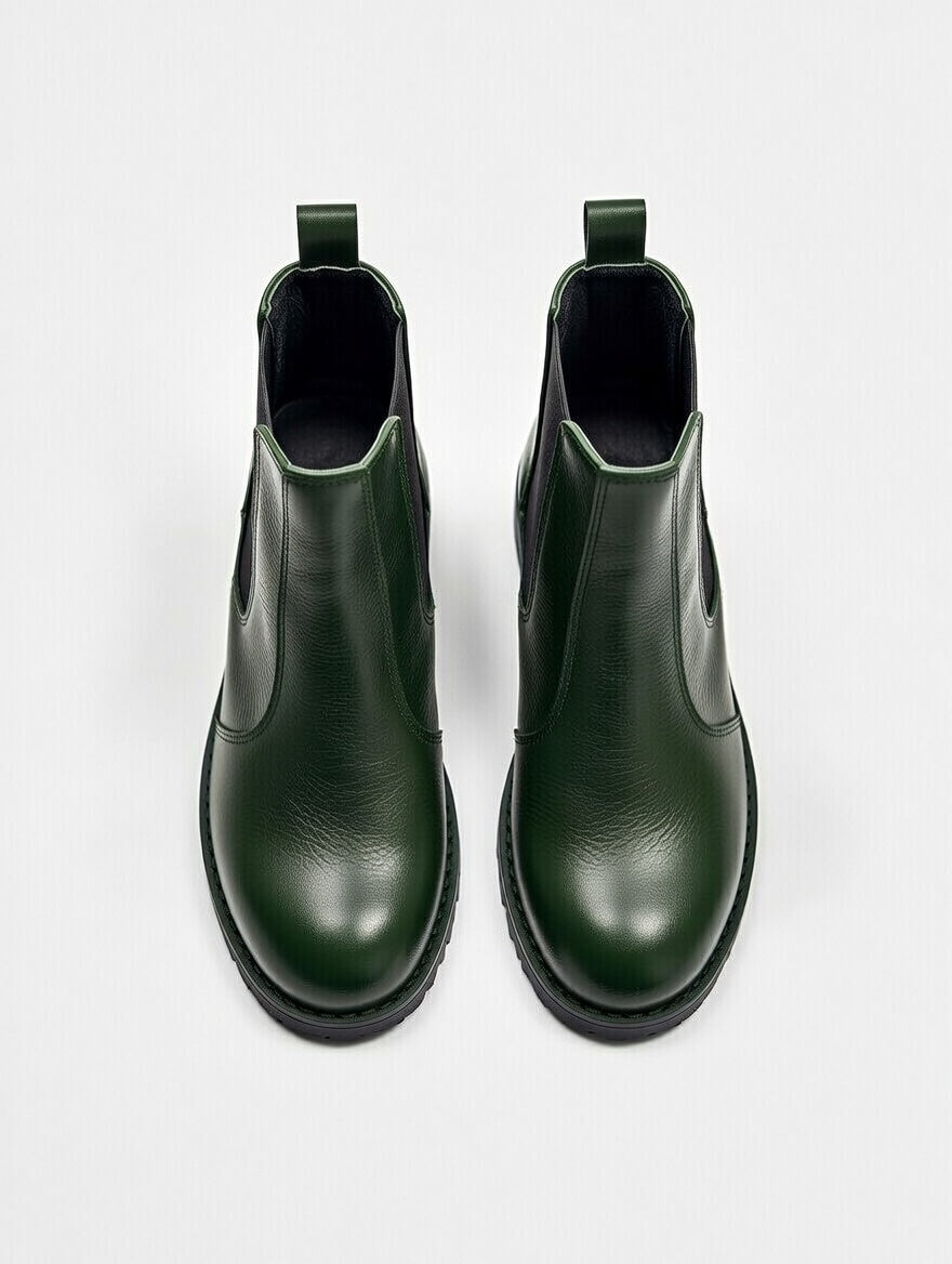 Classic Green Chelsea boots made from genuine leather for men