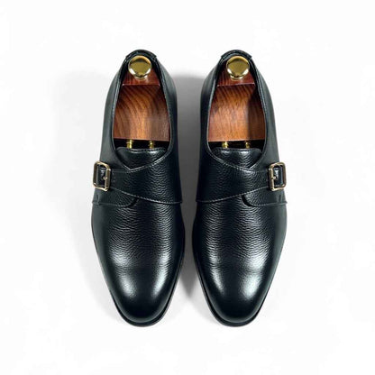 AS - Mok"Men’s Black Leather Monk Strap Dress Shoes