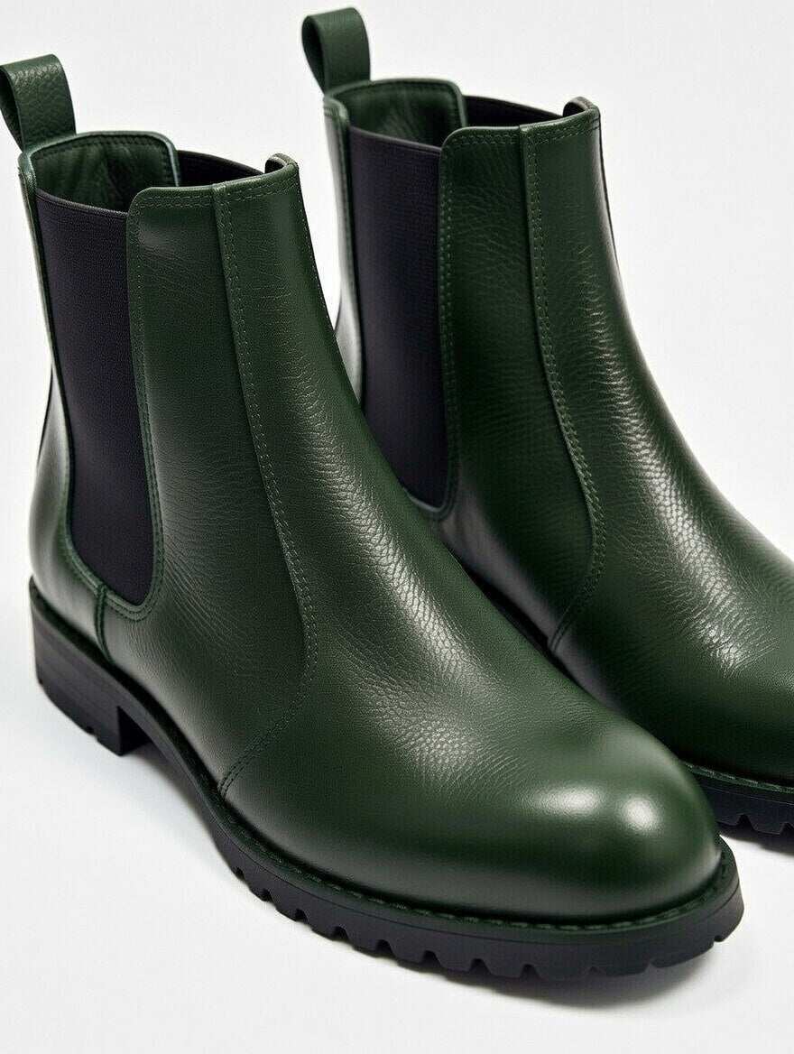 Classic Green Chelsea boots made from genuine leather for men