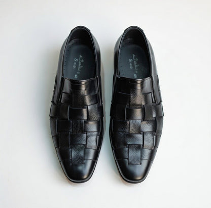 As - Wokib"Handmade Black Leather handwoven Mocation