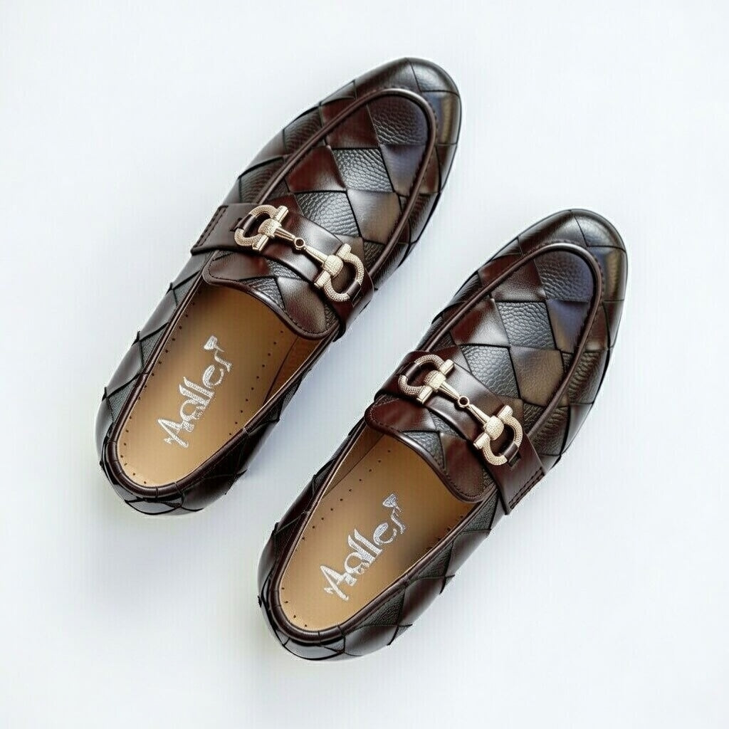 Shop premium men’s brown woven leather loafers made from genuine leather. Stylish, comfortable & perfect for formal and smart-casual wear.