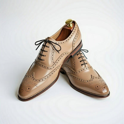 AS - Broky"Men’s Classic Beign Leather Brogue Oxford Shoes