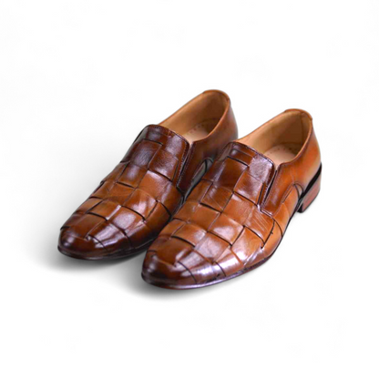 AS - Wokib"Handcrafted Mustard Woven Leather Loafers
