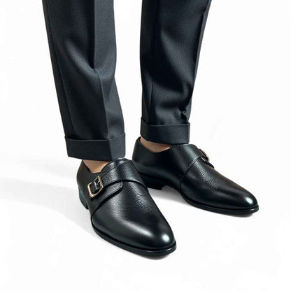 AS - Mok"Men’s Black Leather Monk Strap Dress Shoes